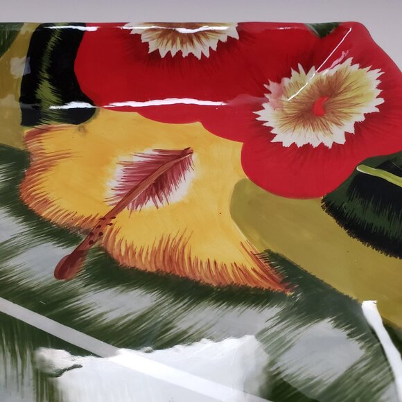 NWOT Ceramic Platter Plate Tray by Jay Import Painted Flower Large 18.5” X 13” - Picture 2 of 12